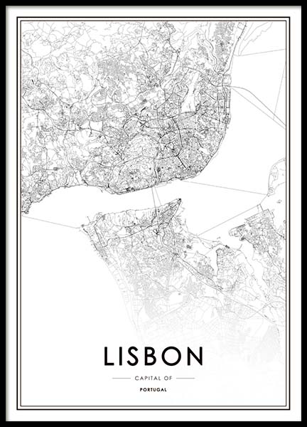 Lisbon Map Poster in de groep Posters / Zwart wit bij Desenio AB (3354)
