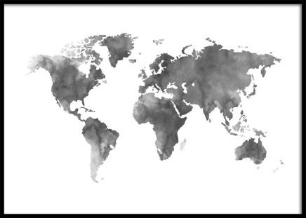 World Map Grey Watercolor, Posters in de groep Posters / Kaarten en steden bij Desenio AB (8453)