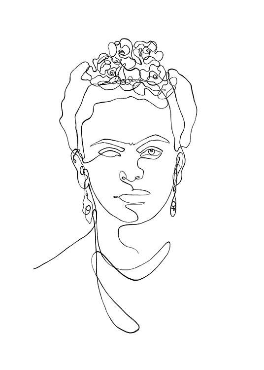 Frida Kahlo Line Art Poster / Zwart wit bij Desenio AB (11764)