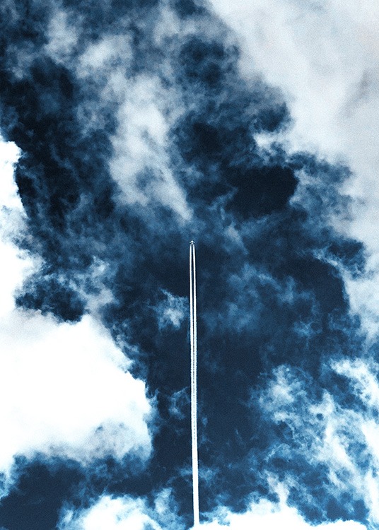 –Poster van een vliegtuig dat in de lucht vliegt. 