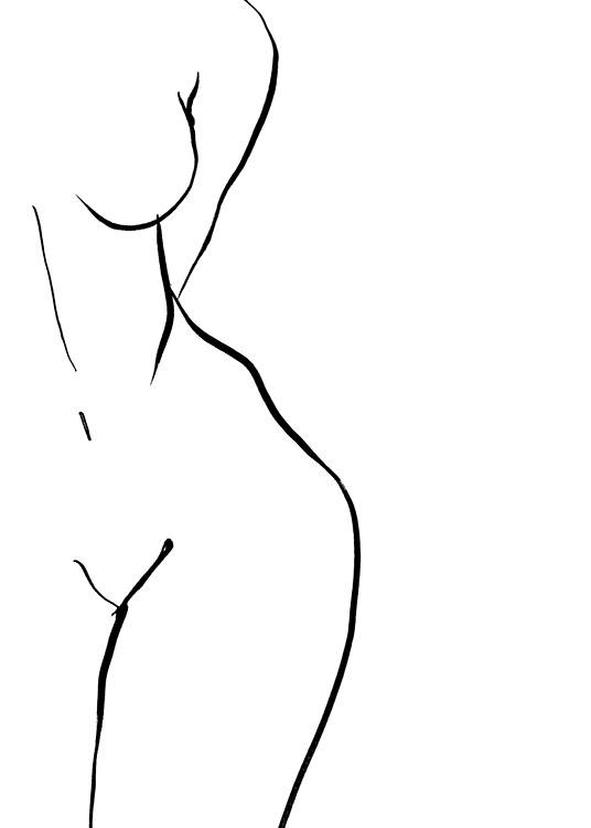–Poster met line art van een lichaam op een witte achtergrond. 