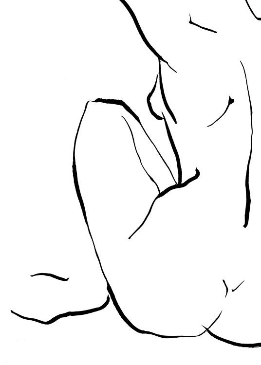 –Line art van een zittende persoon getekend van achteren. 