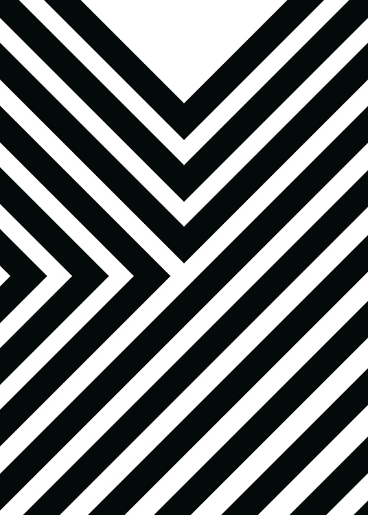 –Poster van diagonale strepen in zwart en wit. 