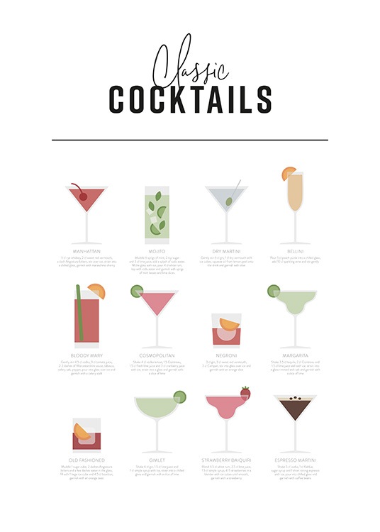 Classic Cocktail Guide Poster / Posters met tekst bij Desenio AB (12668)