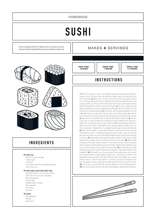 Sushi Recipe Poster / Posters met tekst bij Desenio AB (12672)