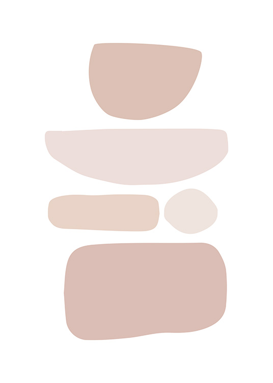 Abstracte grafische illustratie met objecten in verschillende vormen in roze en beige