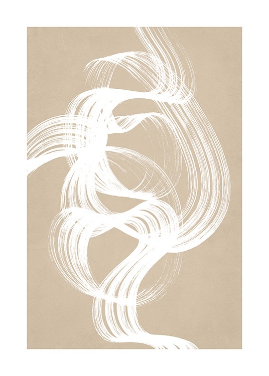  - Witte abstracte figuur geschilderd in een werveling met een grof penseel, op een beige achtergrond