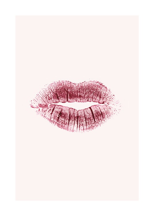  - Impressie van een kus met roze lippenstift op een lichtroze achtergrond