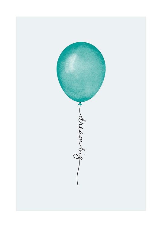 - Illustratie van een groene ballon met grijze achtergrond waarop het ballonentouwtje Dream big zegt