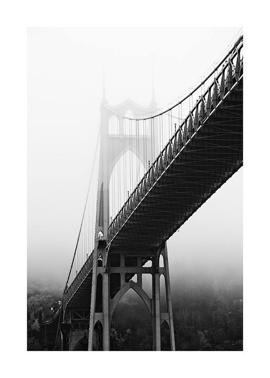  - Foto van een brug in de mist, St John's Bridge in Portland, Amerika