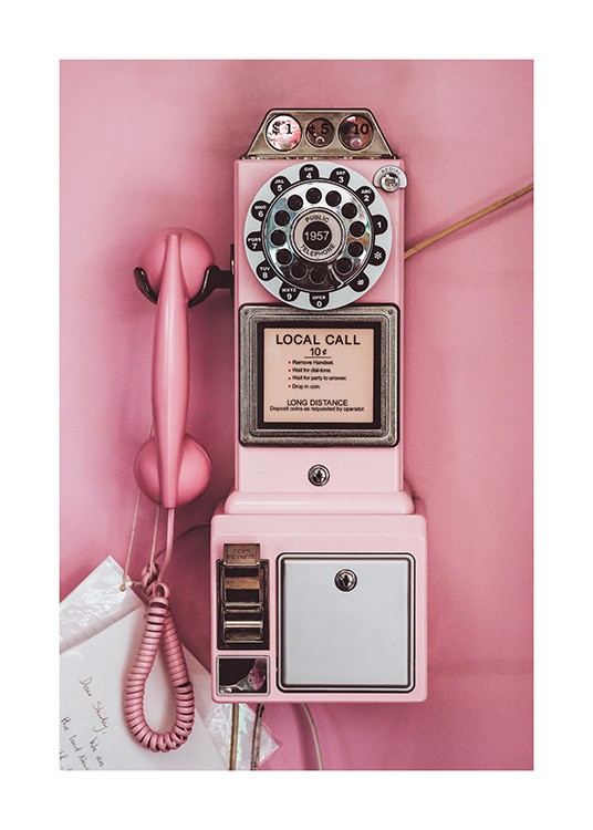 Pink Pay Phone Poster roze telefoon - desenio.nl