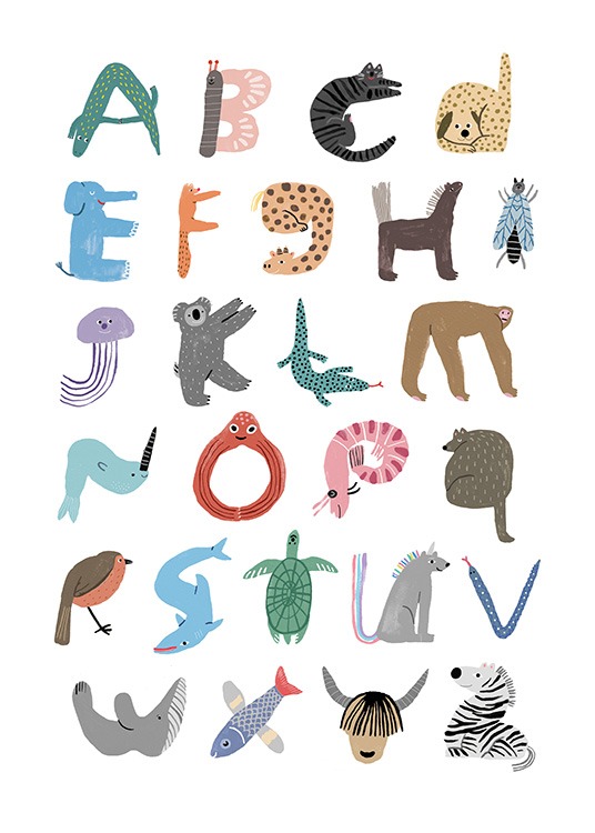 - Poster van dieren die het alfabet op een educatieve manier vertegenwoordigen