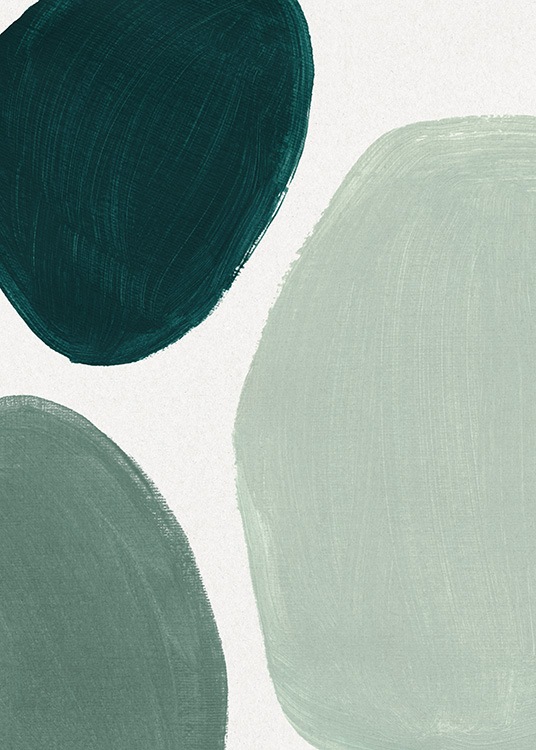  – Olieverfschilderij met groene, ronde vormen op een lichtbeige achtergrond