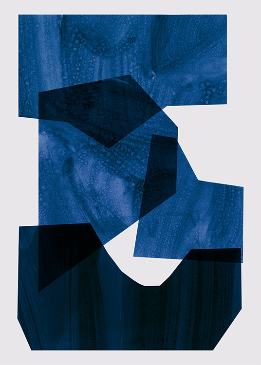  – Abstractie illustratie met grafische vormen in zwart en felblauw op een beige achtergrond