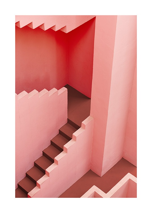  - Foto van een roze trap met geometrische vormen