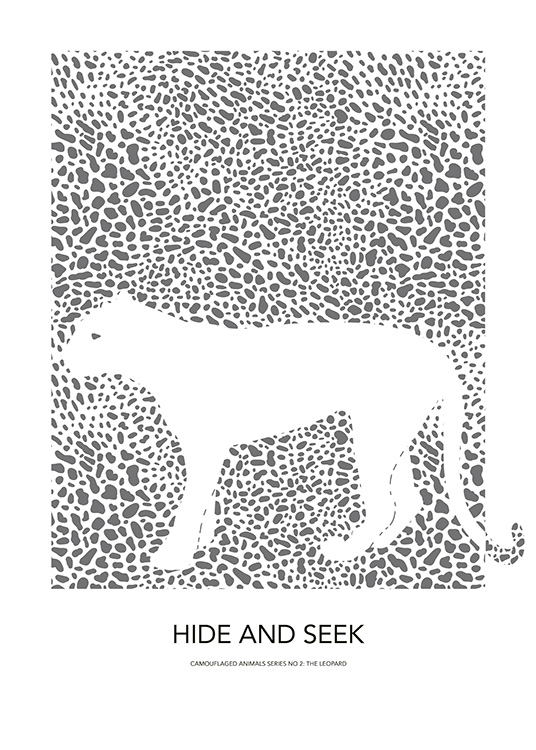  - Grafische illustratie van een grijs patroon en de contouren van een witte luipaard