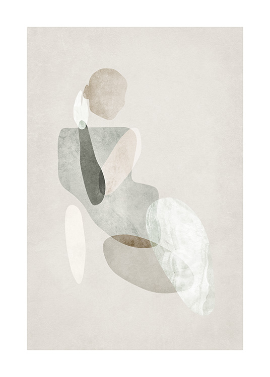  – Abstracte aquarel van een vrouwelijk lichaam in beige, groen en wit