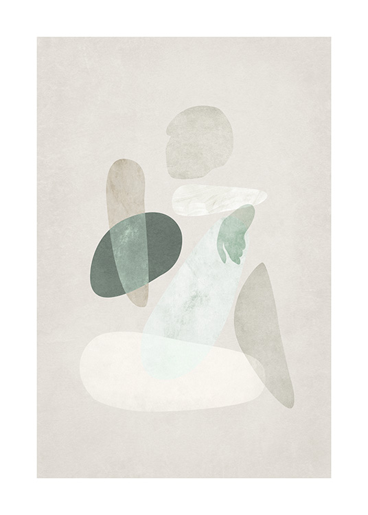  – Abstracte aquarel met een lichaam van vormen in groen en beige