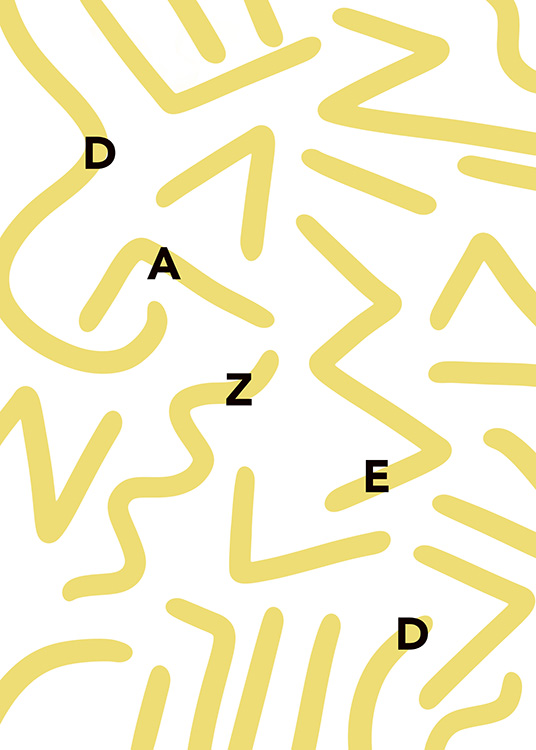  – Grafische illustratie met gele lijnen en het woord Dazed
