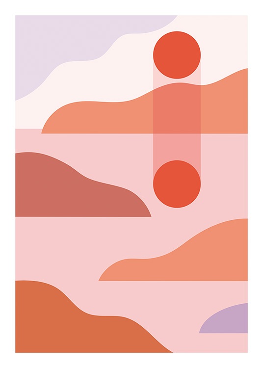  – Abstracte grafische illustratie van zonsondergang in rood, paars en roze
