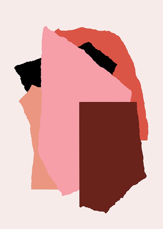  – Grafische illustratie met abstracte scheurvormen in rood, roze en zwart