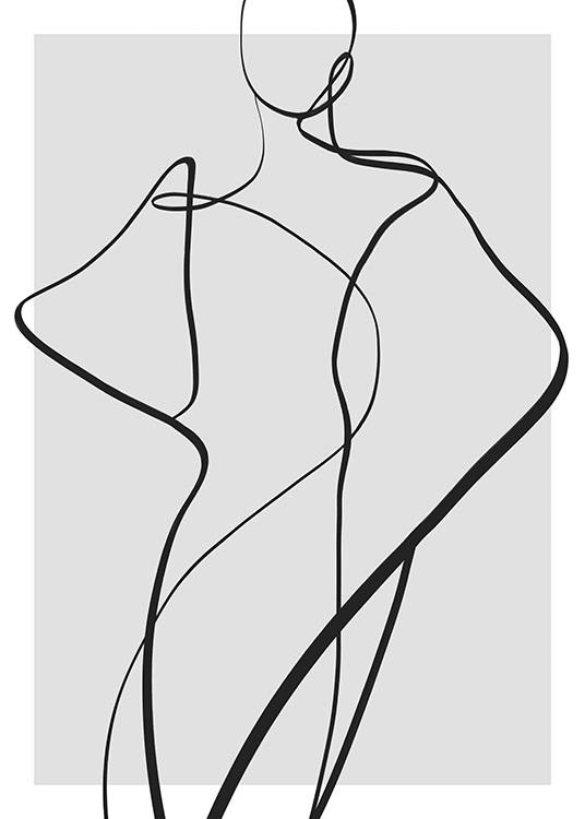  – Illustratie met line art van een lichaam in zwart op een grijze achtergrond