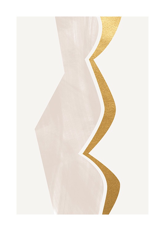  – Grafische illustratie met een gebogen vorm in goud en beige op een lichtgrijze achtergrond