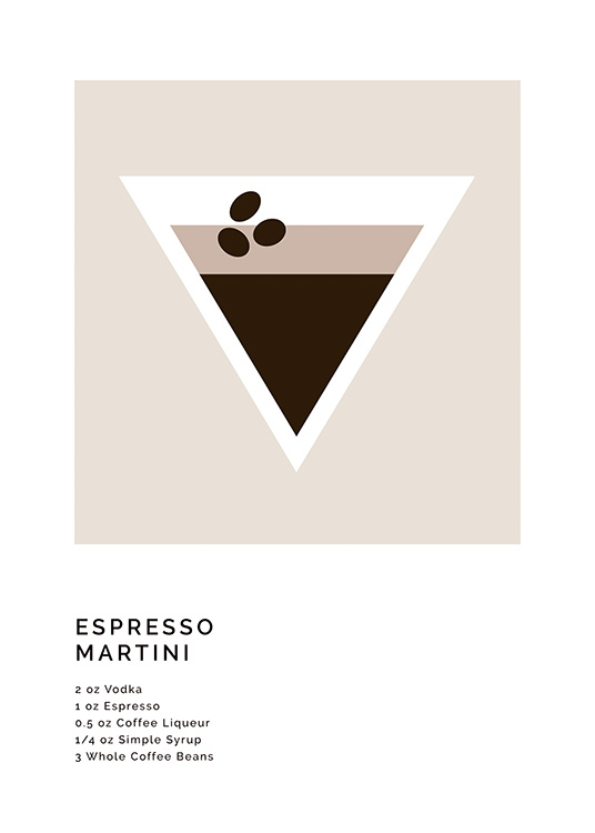 – Grafische illustratie met een recept voor een espressomartini en een illustratie van het drankje