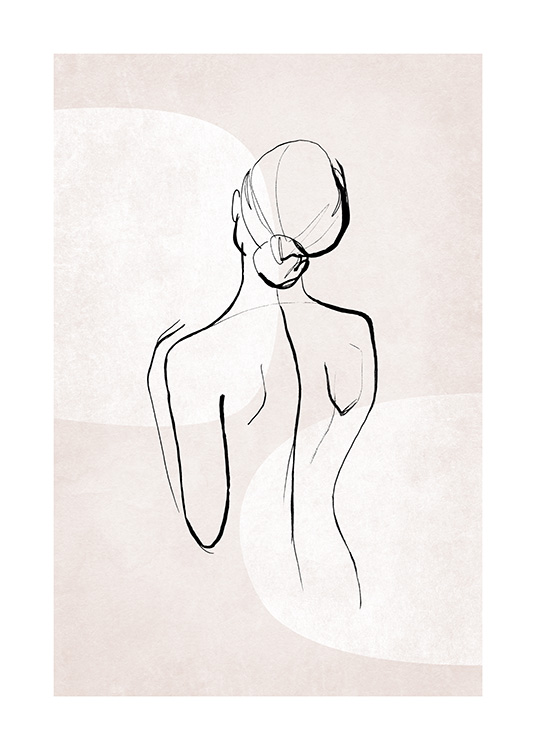  – Illustratie van de rug van een vrouw, getekend in zwart op een lichtroze achtergrond
