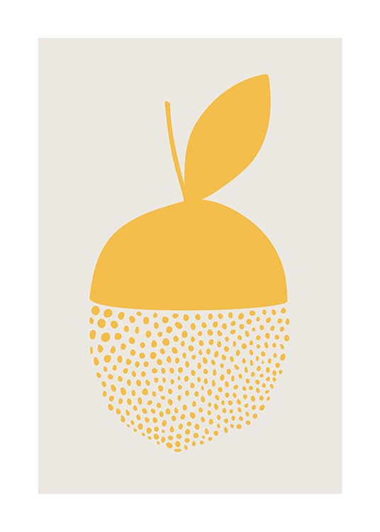  – Grafische illustratie van een gestippelde citroen op een lichtgrijze achtergrond