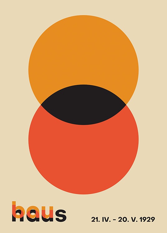  – Grafische illustratie van een rode en oranje cirkel die elkaar overlappen, tegen een beige achtergrond