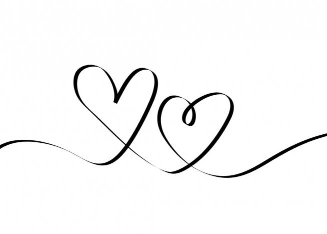  – Illustratie van twee harten in zwarte line art tegen een witte achtergrond