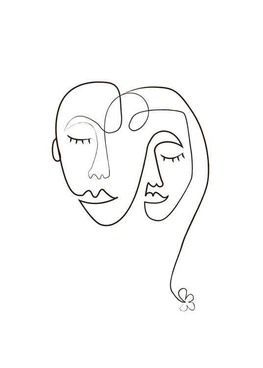  – Illustratie van twee gezichten, getekend in zwarte line art op een witte achtergrond