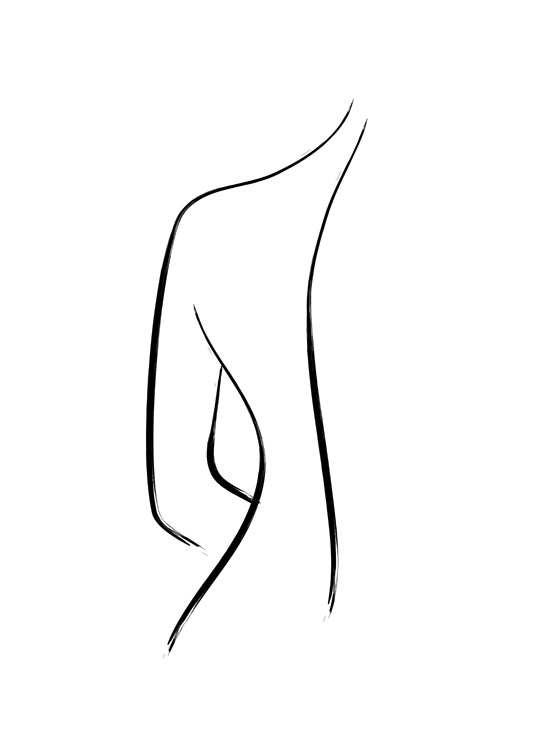  – Illustratie van een naakte rug in line art, in zwart getekend op een witte achtergrond
