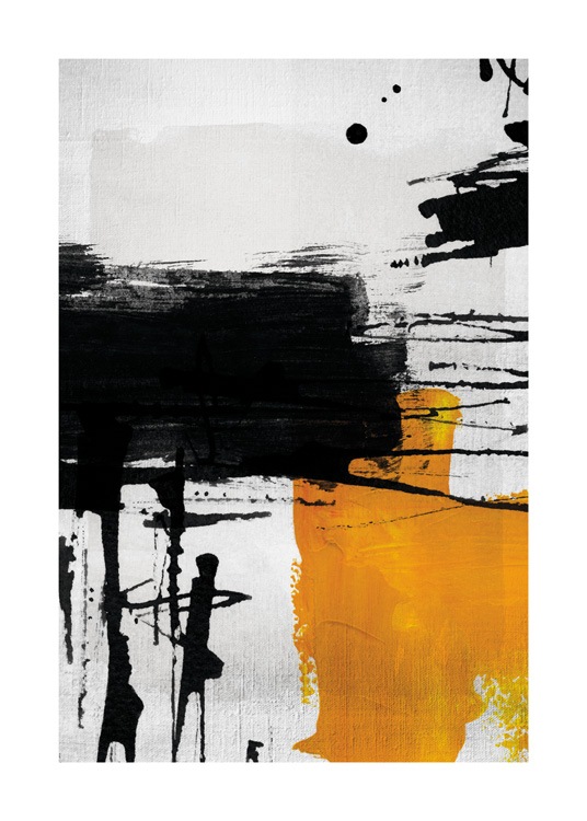  – Abstracte vormen in zwart en geel op een lichtgrijze achtergrond