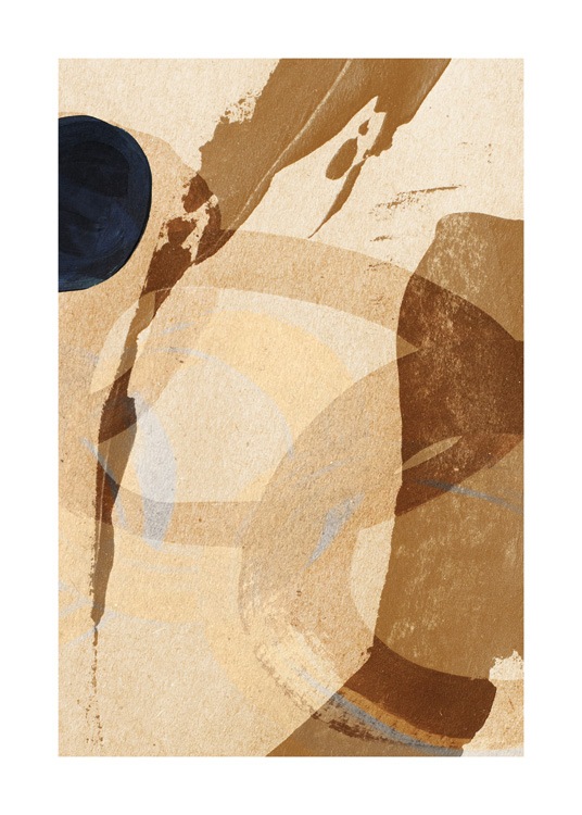 – Schilderij met abstracte penseelstreken in bruin en beige op een beige achtergrond