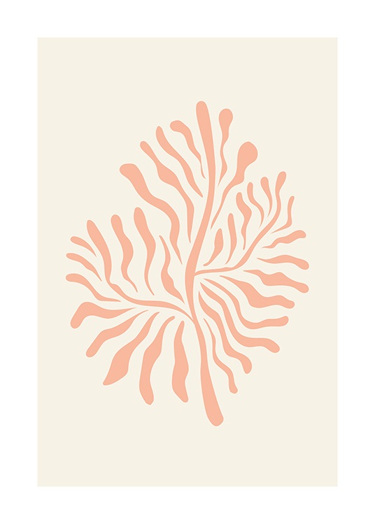  – Grafische illustratie van een roze, abstracte koraal tegen een lichtbeige achtergrond