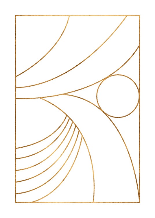  – Grafische illustratie met lijnen in goud tegen een witte achtergrond