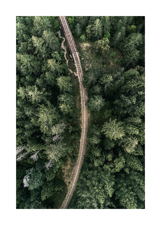  – Luchtfoto van een spoorrails in het midden van een groen bos