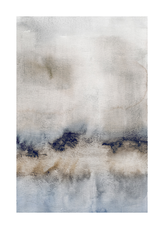  – Aquarel met een abstract ontwerp in blauw, beige en grijs