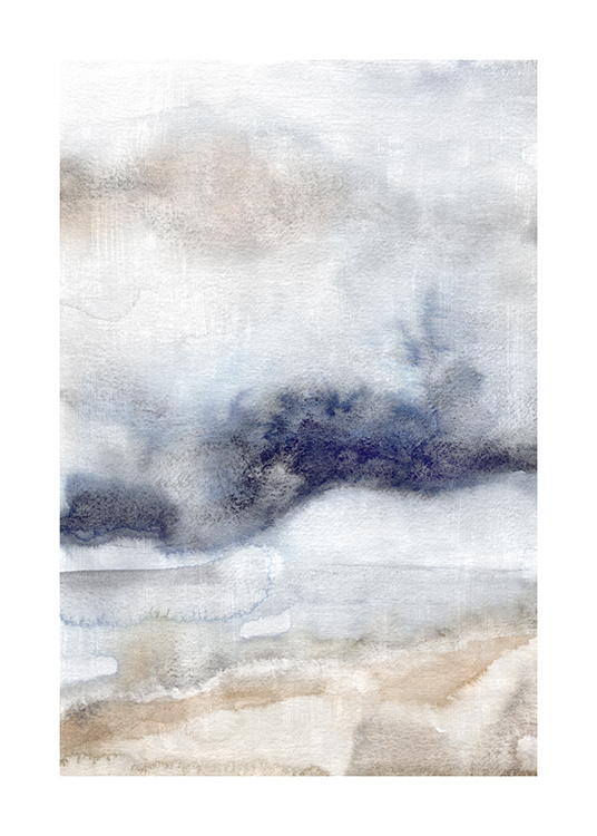  – Aquarel met een abstract ontwerp in grijs, beige en blauw