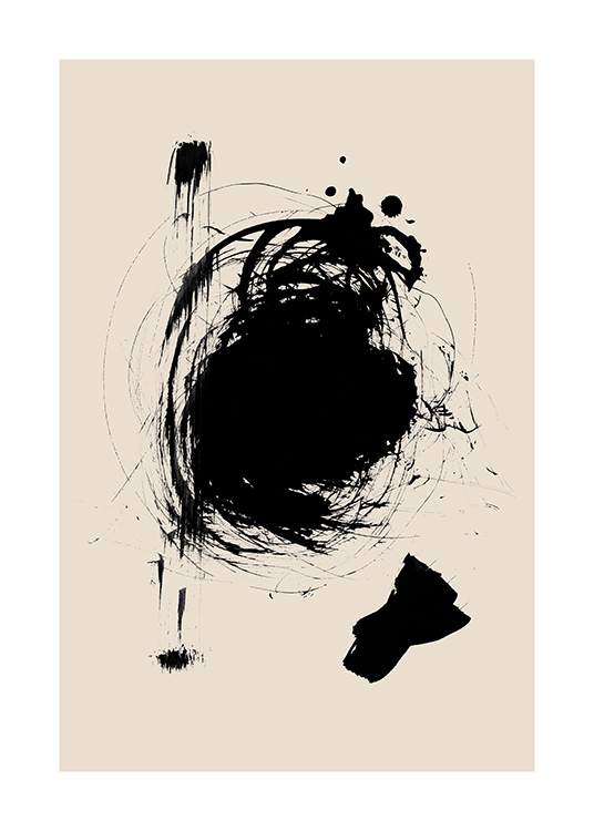  – Grafische illustratie met een abstract, zwart figuur op een beige achtergrond