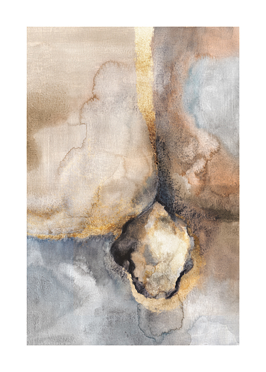  – Abstracte aquarel in grijs en beige met goudkleurige details