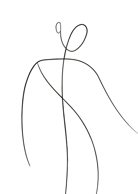  – Illustratie van een abstract lichaam en gezicht in zwarte line art op een witte achtergrond