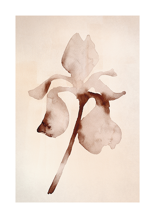  – Illustratie van een beige en bruine bloem in aquarel tegen een lichtbeige achtergrond