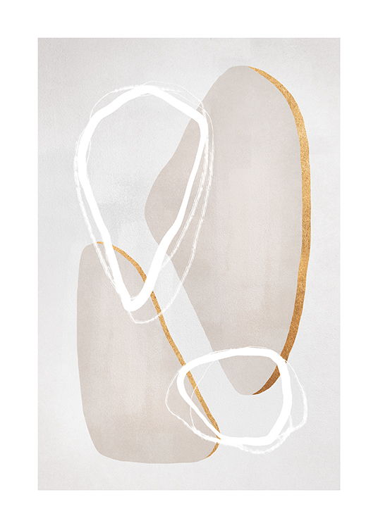  – Illustratie met grijze en witte abstracte vormen met een contour van goud