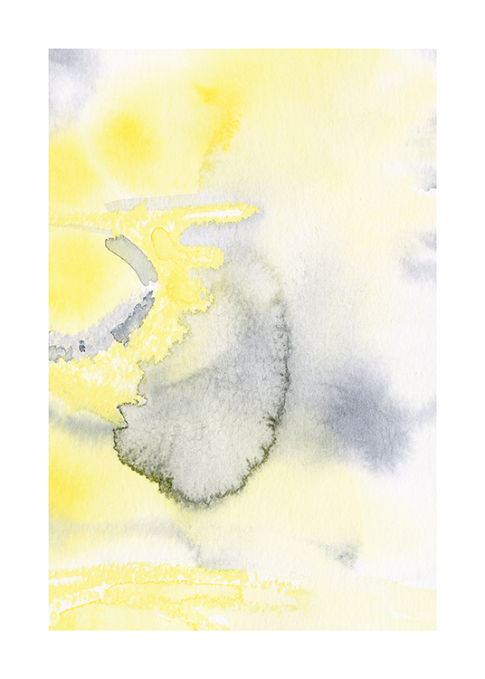  – Schilderij met abstracte afbeelding in geel met blauw-grijze details
