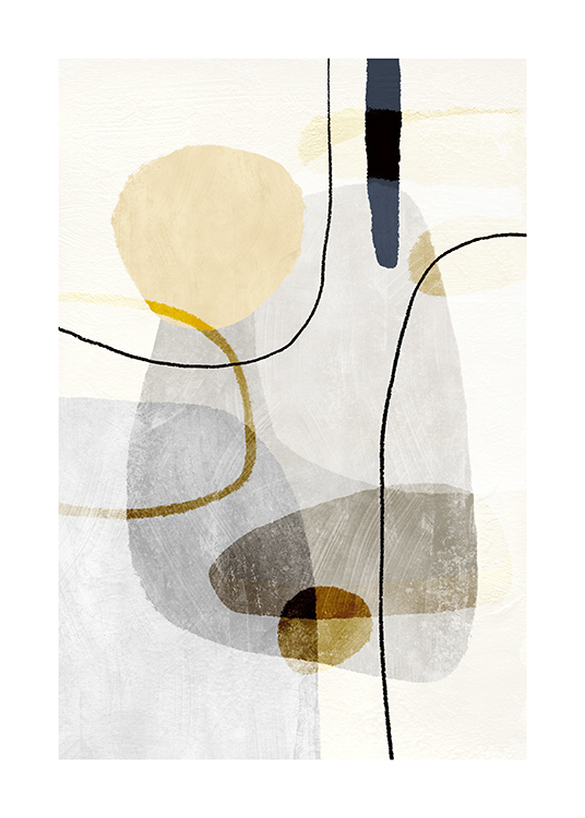  – Abstracte illustratie met gele en grijze vormen en lijnen
