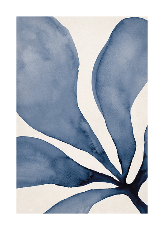  – Illustratie in aquarel van blauw zeewier met dikke bladeren tegen een lichtbeige achtergrond