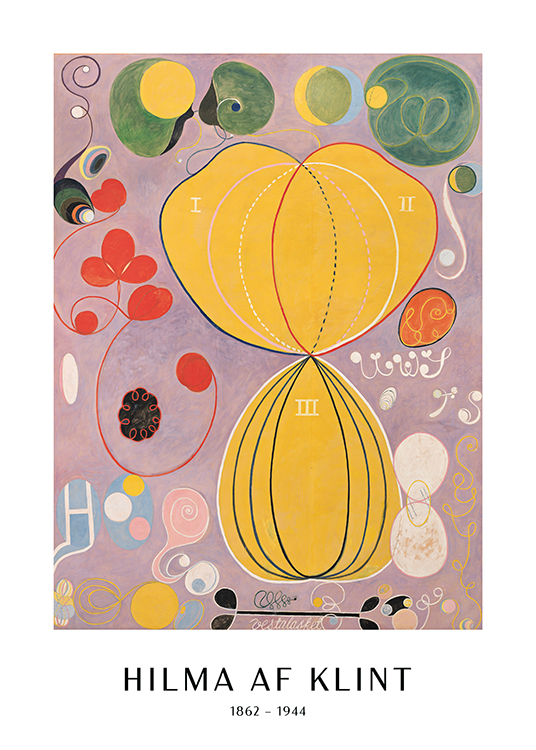  – Abstract schilderij van Hilma af Klint met abstracte vormen op een paarse achtergrond